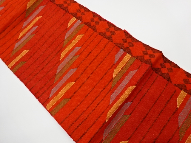 JAPANESE KIMONO / VINTAGE NAGOYA OBI / MAWATA TSUMUGI / WOVEN ABSTRACT STRIPE